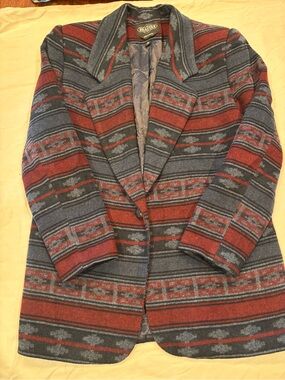 Braetan Southwestern Geometric Blanket Blazer Jacket Red Gray Size M